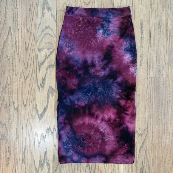 Sundry Women’s Tie-Dye Burgundy Side Slit Midi Skirt Size 1 - Picture 5 of 12